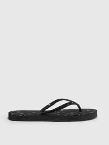Grefit Star Printed Flat Home Beach Flip Flops (Random Solid/Hollow Star Pattern, Slight Paint Smear On Printed Pattern Is Normal) Back To School Shoes College Student Shoes Spring Shoes Spring Break Easter For Casual Beach Style For Christmas Beach Shoes Summer Shoes - Black - View 2
