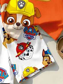 SHEIN | PAW Patrol Setelan 2 potong kaos lengan pendek dan celana pendek berkerah bulat motif kartun lucu klasik untuk anak laki-laki, kasual, sederhana, longgar, nyaman, dan imut, cocok untuk musim semi dan musim panas. - MultiWarna - View 9