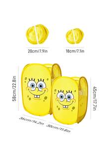 SpongeBob SquarePants | SHEIN 聚酯纖維可折疊收納籃 - 彈跳式便攜收納籃，家用多功能收納盒，適用於衣物、玩具、雜物分類，輕巧耐用且易於清潔，適用於臥室、客廳、浴室、宿舍、旅行使用，附手柄可懸掛收納，卡通圖案設計時尚 - 黃色 - 查看 3