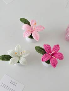 1pc Mini Cute Lily Flower Pot Knitted Plant Desktop Decoration Wedding Guest Gift Mother's Day Gift For Favorite Mom Room Decor Home Decor Ornaments Home Miniature Things - Multicolor - View 9