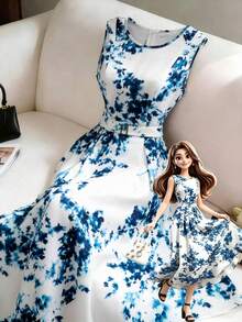 GlowEve CURVE Plus Size Women's Floral Print Off-Shoulder Elegant Flapper 1920s Vacation Dress Wedding Evening Guest Formal Tea Party Blue And White Summer - Blue and White - View 9