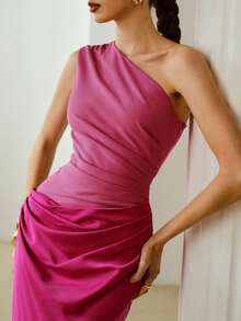 ZEYLAH Sleeveless Color Block Knit Maxi Fish Tail Dress, Autumn/Winter Party - Hot Pink - View 2