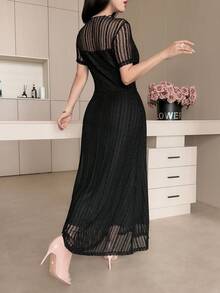 Feyla Women's Elegant Lace Patchwork Cut Out Dress Dinner Date Black Summer - Black - View 6