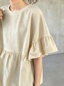 FRIFUL Camiseta holgada de cuello redondo con puños de volantes para mujer, para vacaciones de verano - Albaricoque - Ver 6