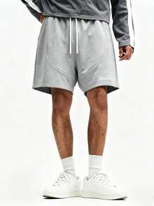 SumwonClub Fleece Sweat Shorts With Drawstring Waist Curved Seam Pockets Casual Everyday Wear - Light Grey - View 3
