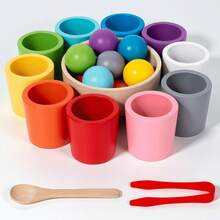 MINKOJA Wooden 10 Colors Ball & Cup Sorting Game Set In Color Box, STEM Educational Toy For Kids, Improves Hand-Brain Coordination & Fine Motor Skills, Practice Chopsticks & Spoon Use, Focus Training, Ideal Holiday Birthday Gift For Toddlers - Multicolor - View 13