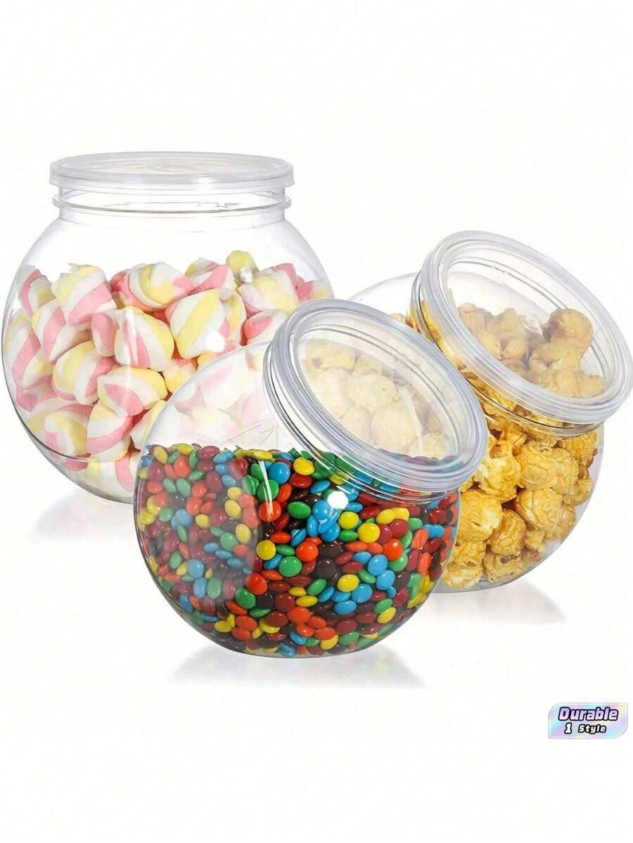 5/10pcs 350ml Transparent Plastic Jars With Lids, Wide Mouth Design, Suitable For Kitchen Countertop Storage Of Candies, Gummies, Cookies And Snacks, Also Can Be Used For Home Decor, Party And Holiday Organization - Multicolor - View 1