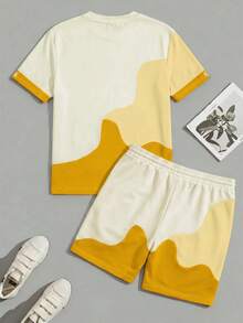 Sorvial Men's Short Sleeve Crew Neck T-Shirt And Pocket Shorts Set - Yellow - View 3