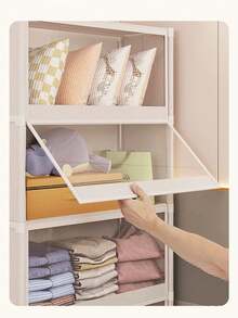 1pc Covered Dustproof Storage Cabinet, Wardrobe, Bookcase, Shelving Unit. Space-Saving, Sturdy & Stylish, Easy To Assemble & Disassemble, Portable. Suitable For Living Room, Bedroom, Entryway, Office, Home. Multi-Layer Storage. Holiday Gift, Present. Available In Black And White. Multi-Size Portable Covered Wardrobe Organizer Rack, Dustproof Clothing Organizer, Bedroom Multi-Layer Storage Rack - Multicolor - View 4