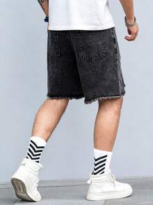 Manfinity LEGND Loose Men Cotton Ladder Distressed Denim Shorts - Black - View 2
