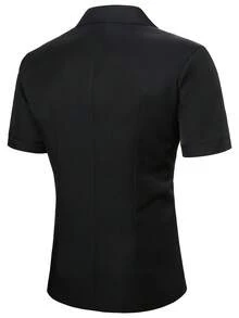 Manfinity Mode Men's Lapel Short Sleeve Double-Breasted Placket Solid Color Blazer, Formal - Black - View 2