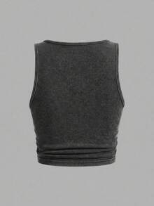 Slaydiva 95% Cotton Snow Wash Fabric Plus Size Cami And Tank Top Casual Minimalist Suitable For Summer - Dark Grey - View 2