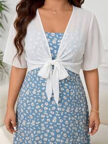 Solflare Women's Plus Size Set Sheer Summer Protection Top And Spaghetti Strap Floral Dress Wedding Guest All White Blue And White Boho Casual Formal - Multicolor - View 5