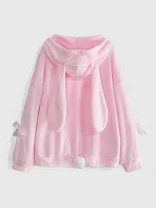ROMWE Kawaii Women's Plus Size Sexy Cute Girl Rabbit 3D Ears Plush Fabric Sweatshirt - Pink - View 2