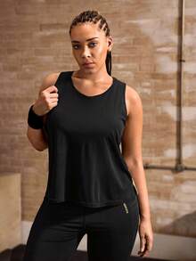 Powerista Top deportivo de tirantes para mujer talla grande con bloques de color, patchwork y diseño calado - Negro - Ver 4