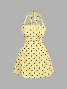 SHEIN MOD 女款波點掛脖短洋裝 - 鵝黃色 - 查看 5