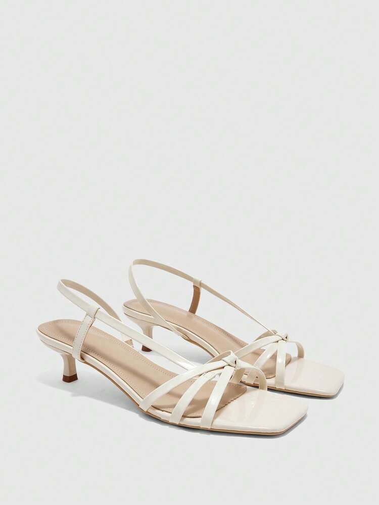 CUCCOO BIZCHIC Women Shoes Spring And Summer New Beige Thin Strip With Open Toe Middle Heel Sandals Simple Fashion Comfortable Daily Versatile Commuter Sandals