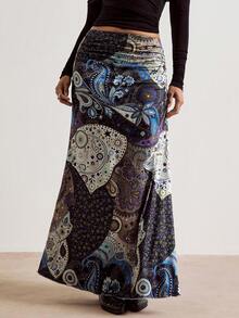 Freevana Plus Size Autumn/Winter Elegant Romantic Vintage Fitted A-Line Maxi Knit Skirt For Party And Gatherings - Multicolor - View 3
