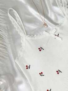 SHEIN 少女碎花图案蝴蝶结饰边吊带背心和短裤舒适休闲修身睡衣套装，2件套，粉色 - 彩色 - 查看 2