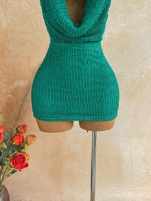 Soleia Damen-Mini-Kleid für Urlaub im Frühling/Sommer, romantisch, sexy, Vintage, mit Pailletten, Kapuze und Wasserfall-Ausschnitt, mit Pailletten-Cups, tropischer Urlaubs-Look, für Date, Nachmittagstee, Strand, Kreuzfahrt, Roadtrip, Städtereise, Musikfestival-Outfit, Party, Boho, Hippie, Western, Karneval, St. Patrick's Day - Dunkelgrün - Übersicht 8