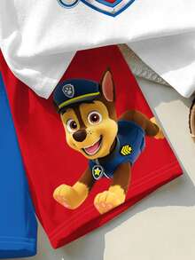 SHEIN | PAW Patrol 兒童小男孩圓領字母圖案拼色短袖T恤與短褲休閒日常套裝 - 彩色 - 查看 8