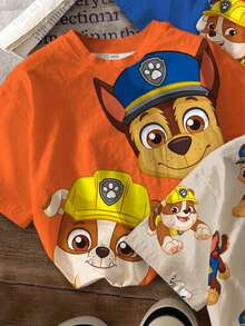 SHEIN | PAW Patrol Young Boy Casual Minimalist, Loose Comfortable, Classic Cute Cartoon Animation Pattern Print, Classic Color Block, Cute Puppy Crew Neck Short Sleeve T-Shirt 3pcs Set Suitable For Spring And Summer - Multicolor - View 4