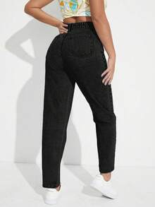 SHEIN ICON Quần Jeans Mom Jeans Màu Trơn Thường Ngày - màu đen - Xem 2