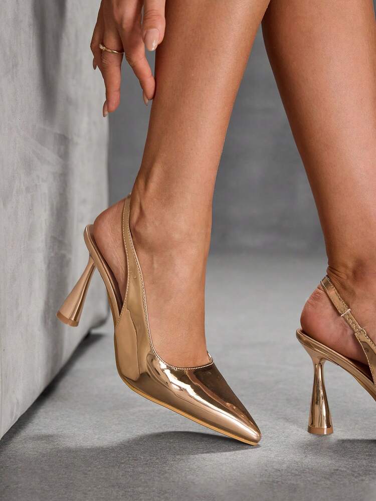 CUCCOO SZL Women's Pointy Toe Stilettos Strap Silver-Color Backless Sexy High Heels For Christmas Spring Shoes