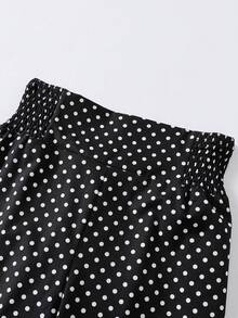 SHEIN Teen Girls Summer Casual Vacation Waist Gathered Blue Wide Leg Pants - Black - View 7