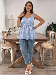 EMERY ROSE Women's Plus Size Floral Camisole Tank Top Suitable For Summer - Mauve Purple - View 6