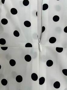 SHEIN LUNE Women's Bead Decor White With Black Polka Dots Bow Tie Strap Dress Brunch Party Summer Elegant - White - View 4