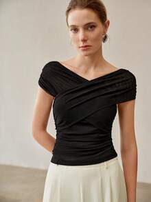 MOTF PREMIUM WOMEN'S SOLID COLOR MESH REVERSIBLE SUMMER TOP - Black - View 4