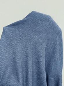 SHEIN PETITE Quần ống rộng thắt eo màu trơn dáng suông thoải mái đa năng cho nữ - Màu xanh bụi bặm - Xem 9