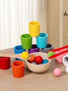 MINKOJA Wooden 10 Colors Ball & Cup Sorting Game Set In Color Box, STEM Educational Toy For Kids, Improves Hand-Brain Coordination & Fine Motor Skills, Practice Chopsticks & Spoon Use, Focus Training, Ideal Holiday Birthday Gift For Toddlers - Multicolor - View 2