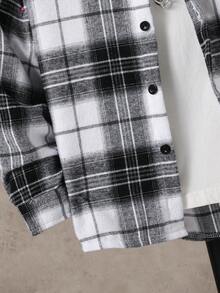 SHEIN Casuvi Kids Tween Boys Plaid Long Sleeve Hooded Shirt - Black - View 4