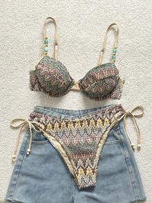 Swim Chiccia 26SS 春夏度假海灘紋理面料綠色鋼圈托高比基尼兩件套泳衣 - 彩色 - 查看 4