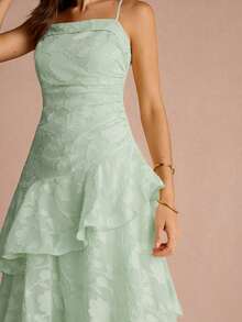 Enchnt Women's Elegant Jacquard Layered Ruffle Hem Cami Dress Party Sage Green Summer - Mint Green - View 3