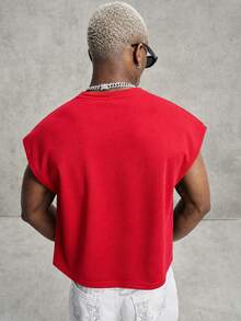 PAVTROS Men's Solid Color Letter Print Crew Neck Fashion Casual Tank Top - Red - View 2