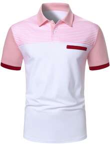 Manfinity Homme Men's Summer Casual Color Block Patchwork Polo Shirt - Multicolor - View 4