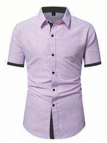 Manfinity Mode Men's Business Plaid Short Sleeve Single-Breasted Commuter Shirt - White - View 3