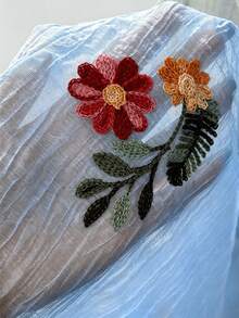 Franclia 大尺碼女款夏季休閒度假風花卉刺繡無袖半透視寬鬆上衣 - 藍色 - 查看 5