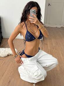 Coolane 女款夏季Y2K音樂節閃亮背心上衣 - 藍色 - 查看 3