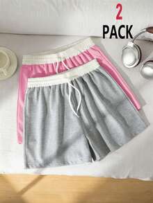 SHEIN Teen Girls Comfy Back To School Spring Pink Grey Sweatshirt Elastic - Multicolor - View 1