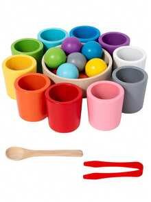 MINKOJA Wooden 10 Colors Ball & Cup Sorting Game Set In Color Box, STEM Educational Toy For Kids, Improves Hand-Brain Coordination & Fine Motor Skills, Practice Chopsticks & Spoon Use, Focus Training, Ideal Holiday Birthday Gift For Toddlers - Multicolor - View 11