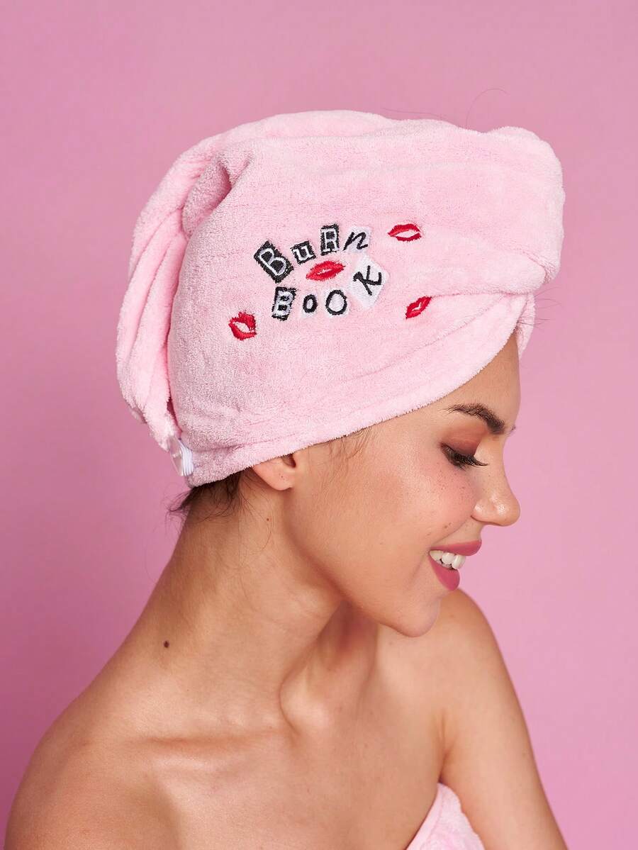 Mean Girls | SHEIN Flower Smiling Face Pattern Hair Dryer Cap, Small Daisy Pattern Absorbent Material Hair Towel, Suitable For All Hair Types, Bath Products - Baby Pink - View 1