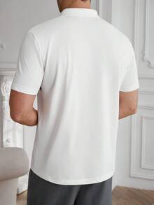 Core Aspect 男士對比色拼接 Polo 衫，白色杏色灰色短袖上衣，休閒 Polo 衫，正式 - 白色 - 查看 3