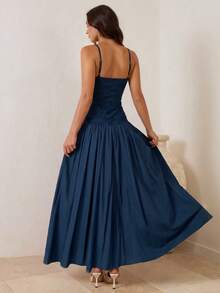 Enchnt Women's Lace Patchwork Ruffle Casual Party Long Dress - Navy Blue - View 8