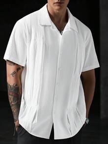 Manfinity CasualCool 男士夏季休閒百搭素色短袖襯衫 - 白色 - 查看 7