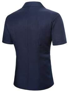 Manfinity Mode Men's Lapel Short Sleeve Double-Breasted Placket Solid Color Blazer, Ceremony - Navy Blue - View 2