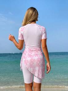 Swim Mulvari مجموعة ملابس سباحة 3 قطع تانك توب أنيق & بيكيني بنقشة زهور وردية ربيع/صيف 26SS - وردي - مشاهدة 2